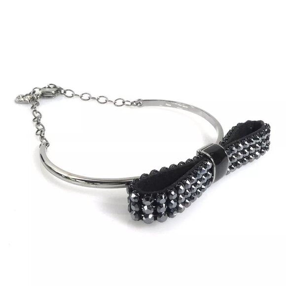 Auth SWAROVSKI Bangle Bracelet Black/Silver Metal/Swarovski 55862g